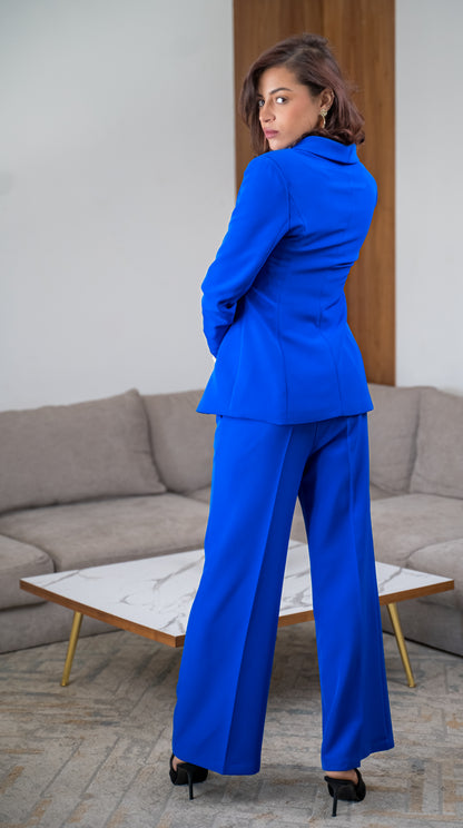 Tailleur Classique à Col Châle et Pantalon Évasé à Taille Élastique