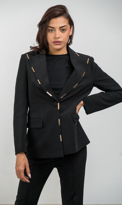 Tailleur Élégant 2 Pièces Femme – Blazer Cranté à Bouton Unique et Pantalon Évasé