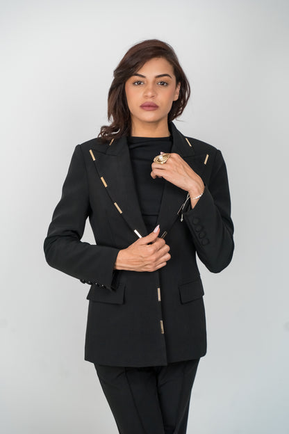 Women's Elegant 2 Piece Suit - Single Button Notched Blazer and Flared Trousers