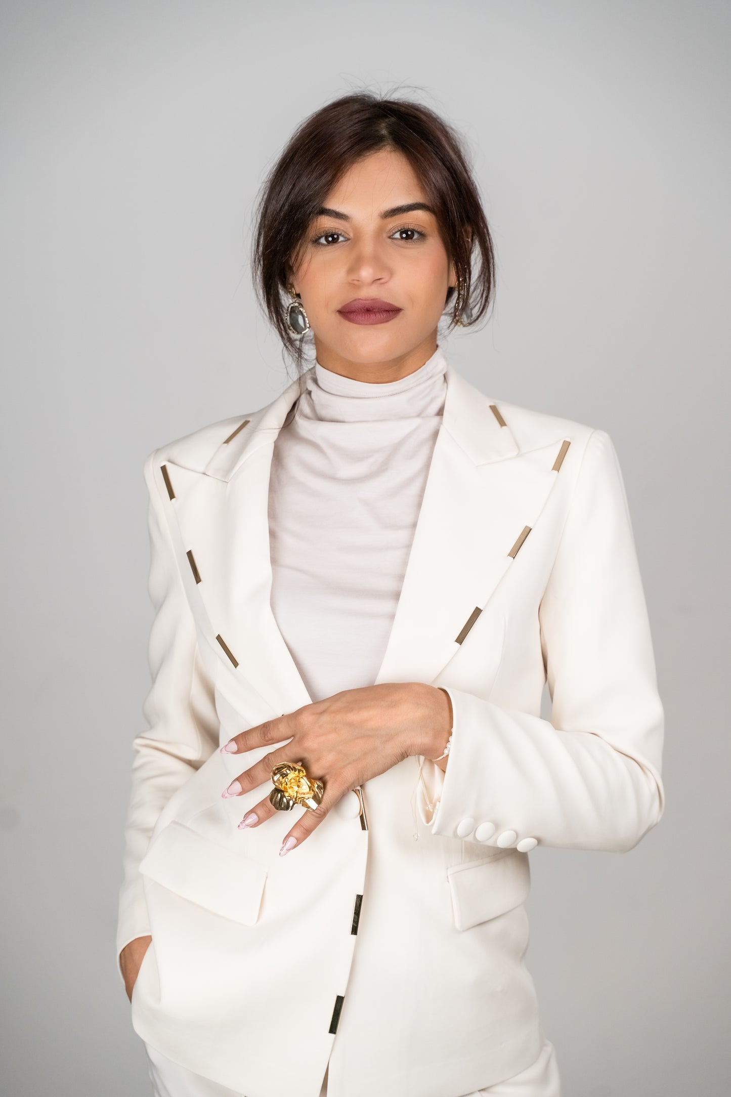 Tailleur Élégant 2 Pièces Femme – Blazer Cranté à Bouton Unique et Pantalon Évasé