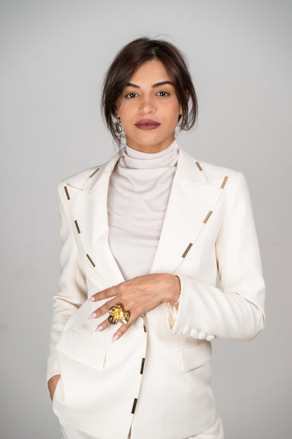 Tailleur Élégant 2 Pièces Femme – Blazer Cranté à Bouton Unique et Pantalon Évasé