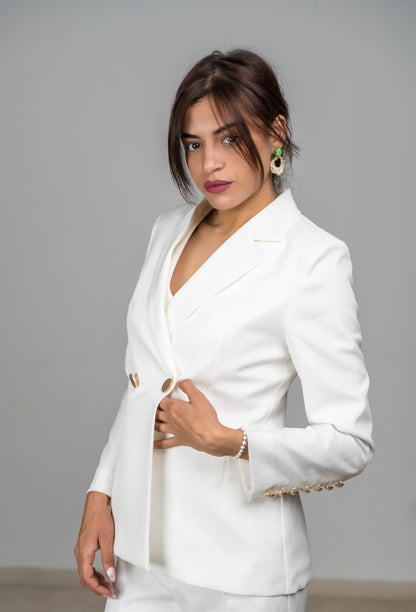 Tailleur 3 Pièces Femme – Blazer Croisé, Gilet et Pantalon Crayon – Style Britannique pour le Bureau