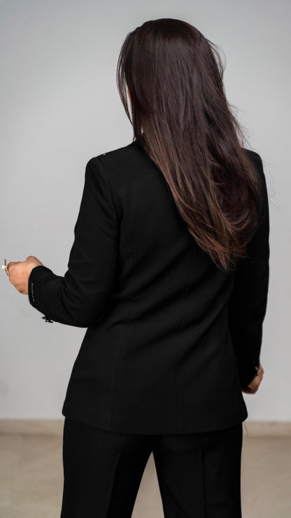 Tailleur Femme en Laine Peignée – Blazer à Double Boutonnage et Pantalon Formelle